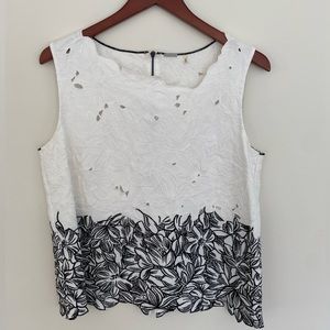 Elie Tahari black and white embroidered tank